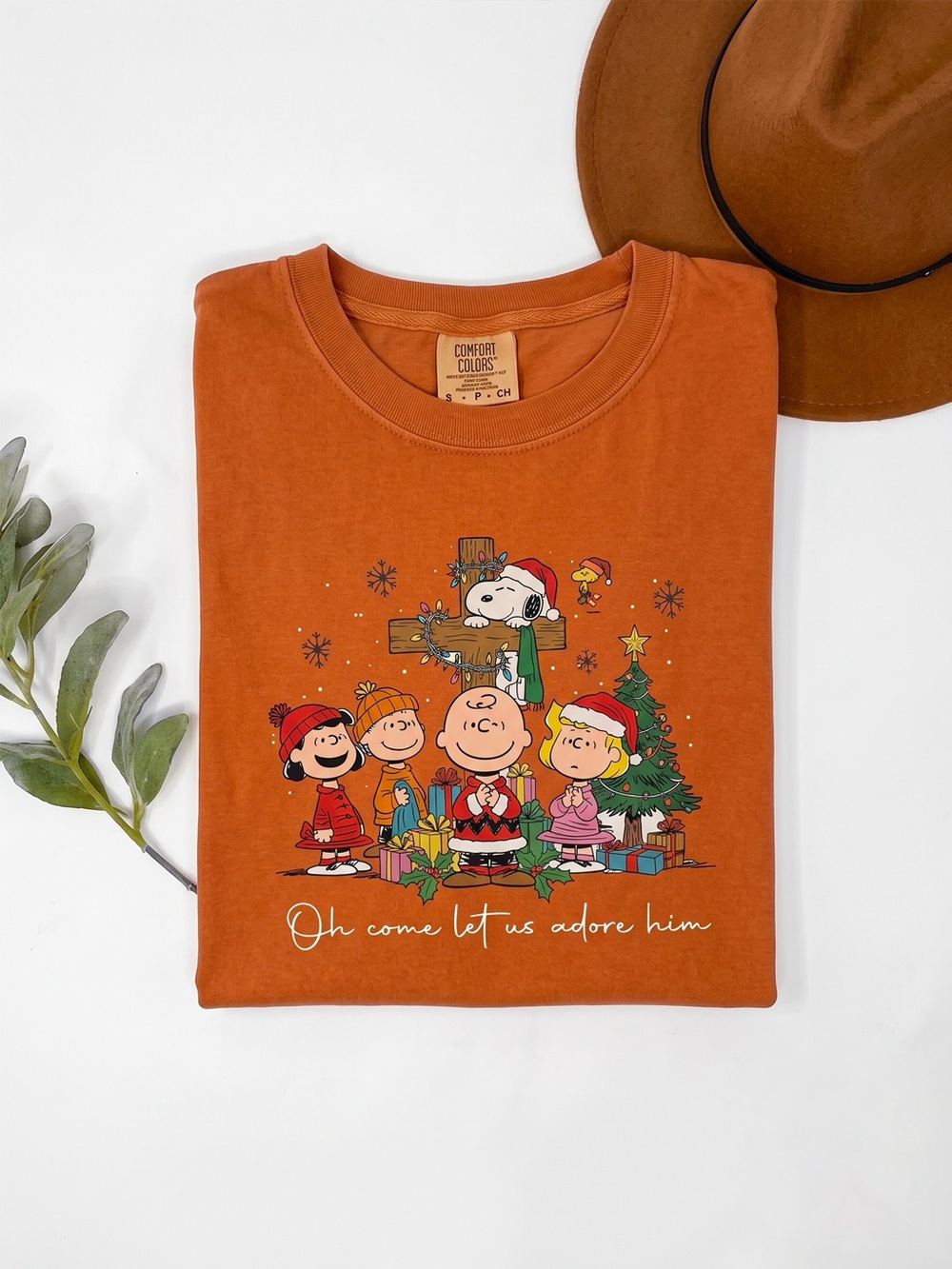 Christmas Snoopy Charlie Brown Adore Him Comfort Colors Orange T-Shirt